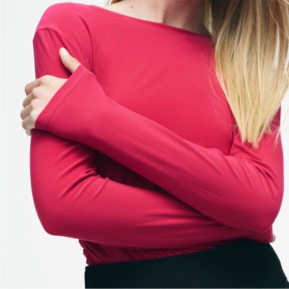 Zara Fuchsia Ruched Long Sleeve Top Sz M - Picture 1 of 16